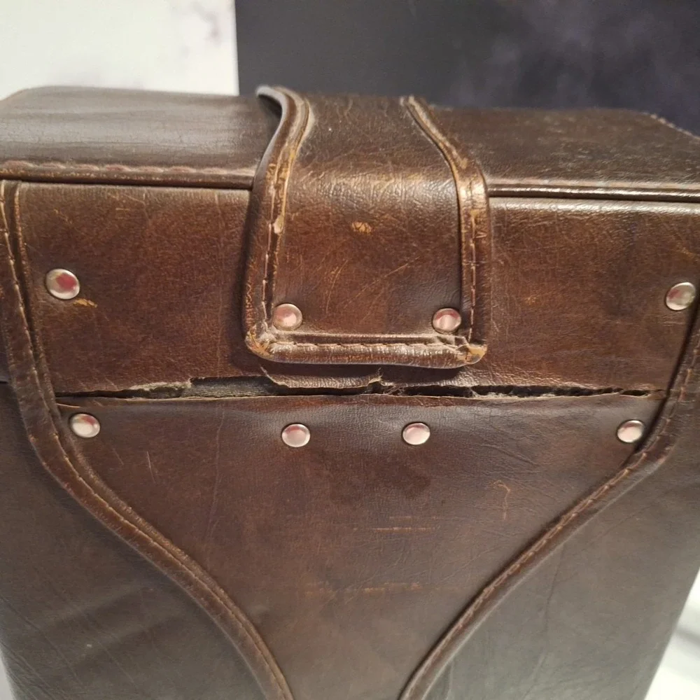 Vintage 70's Camera Case w/ Insert Hard Faux Leather‎ Vinyl Brown Made in Italy